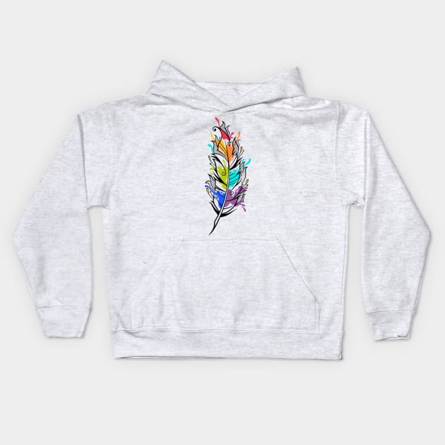 Beautiful colorful bird feather with watercolor paints Kids Hoodie by Razym